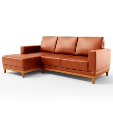 Imagem de Sofá 3 Lugares 200cm Living Com Chaise Esquerdo Sala De Estar Kayrós D05 Sintético Camel - Mpozenato