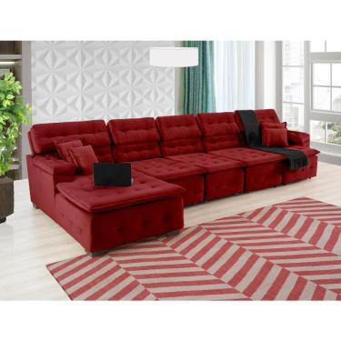 Imagem de Sofá Orlando 4.20x1.50m Com Chaise, Retrátil E Reclinável - Vinho