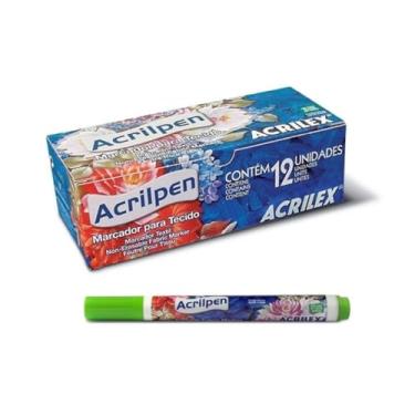 Imagem de Caneta Para Tecido Acrilpen 12 Unidade - Acrilex - Pintura Permanente e Personalização É Ideal Para Personalizar E Detalhar Seus Projetos De Tecido Com Precisão E Durabilidade (510 Verde Folha)