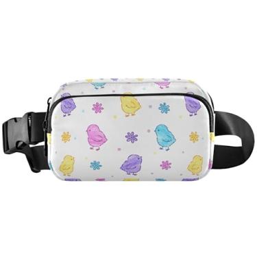 Imagem de Pochete feminina personalizada com flores de crisântemo garças, bolsa de cintura, impermeável, para viagem, Galinhas fofas pintinho colorido, 8 x 5.3 x 2.3 inch, Estampa fofa
