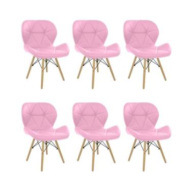 Imagem de Cadeira Estofada Eiffel Slim Wood Pés de Madeira (6, Rosa, 6)