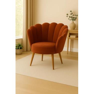 Imagem de Poltrona Petala Decorativa Veludo Com Pés Palito De Madeira (TERRACOTA)