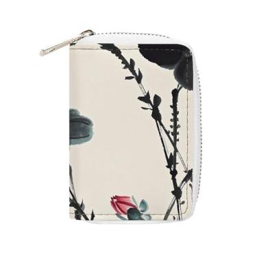 Imagem de NTVOWPZO Carteira masculina com suporte de cartão de crédito macio para cartão de visita, capa moderna de flores com zíper