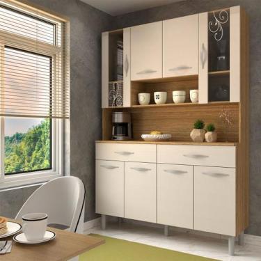 Imagem de Armário de Cozinha Kit 8 Portas 2 Gavetas com Vidro Freijó/Soft - Pano