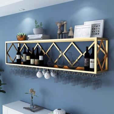 Imagem de Wie Rack Bar Uit Prateleiras Flutuantes Wall-mouted Iverted Wie Glass Rack Multifuctioal Iro Bottle Holder Simple Hagig Goblet Rack Com Partitios, Gold, 80 * 25 * 40cm
