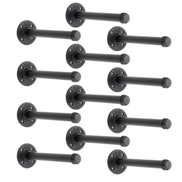 Imagem de Home Expert Rack de roupas flutuante de tubo industrial preto de 20 cm montado na parede, suporte resistente para pendurar roupas, haste de pendurar multiuso para armazenamento de armário, pacote com