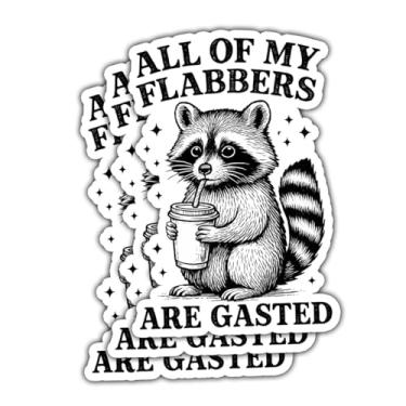 Imagem de Adesivo (3 peças) All of My Flabbers are Gasted – Decalque de vinil vintage com citação de meme de guaxinim engraçado à prova d'água para laptop, garrafa de água, caderno, carro – presente para