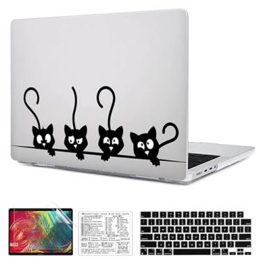 Imagem de QCzyc Compatível com MacBook Pro 16 polegadas versão 2021-2024 M4 A3403 A3186 M3 A2991 M2 A2780 M1 A2485 Pro/Max capa de plástico rígida e adesivo de teclado Mac OS e capa de teclado (gatos pretos)