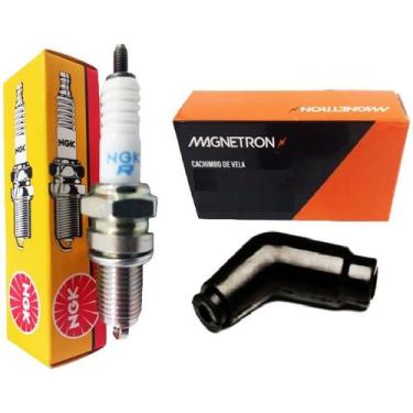 Imagem de Vela de Ignição e Cachimbo Honda Nxr Bros 125 / 150 2003 A 2005 - NGK 