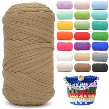 Imagem de Camiseta de 400 g para crochê, marrom cáqui, tecido elástico macio, grosso, fio de crochê para crochê, tricô iniciante, tricô à mão, para bolsa/artesanato faça você mesmo/decoração de casa - cáqui