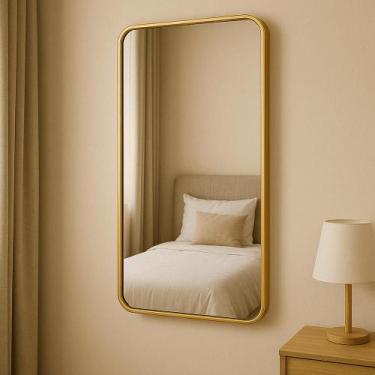 Imagem de Espelho Corpo Inteiro Retangular Decorativo Sala Banheiro Moldura Em A