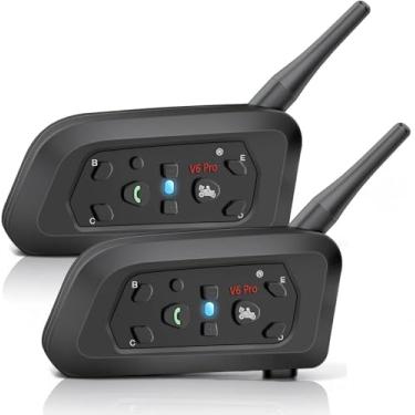 Imagem de Fone de ouvido intercomunicador V6 Pro com Bluetooth, bidirecional, 1.200 m, sistema de comunicação para esqui, quadriciclos, motocross, para capacetes completos e articulados