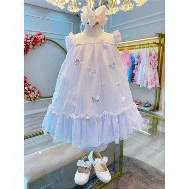 Imagem de Vestido Infantil Branco Jardim Encantado Borboletas Luxo - no-brand, 1