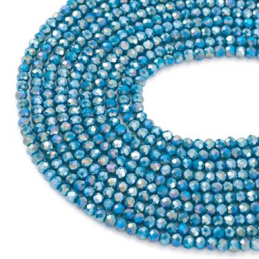 Imagem de Sparkeads 1520 peças de contas de vidro facetado fios 3 x 2,5 mm barril azul-petróleo Rondelle contas 0,6 mm furo cristal contas espaçador solto para fazer joias, pulseira, brincos, pingentes