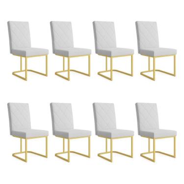 Imagem de Kit 08 Cadeiras de Jantar Estofada Siena Linho Base de Ferro Dourada - Pallazio
