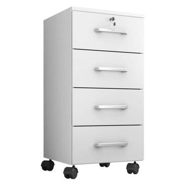 Imagem de Gaveteiro Gávea Com Chave 4 Gavetas Branco Fosco - Móveis Leão