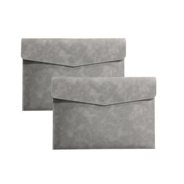 Imagem de Pacote com 2 pastas de arquivo de couro PU A4 porta-documentos à prova d'água portfólio envelope pasta organizador de arquivos para papel papelaria, tablet e PC (cinza)