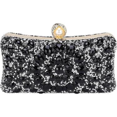 Imagem de AKEIE Bolsa de luxo para noite com strass de cristal brilhante, bolsa clutch de acrílico para casamento, coquetel, festa de formatura, Preto
