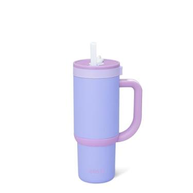 Imagem de Ello Copo infantil Oasis de 510 g com alça e canudo retrátil, copo de aço inoxidável isolado 100% à prova de vazamento, mantém frio por 18 horas, compatível com porta-copos, campos de lavanda