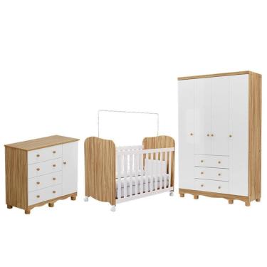 Imagem de Dormitório Infantil Júnior Guarda Roupa 4 Portas, Cômoda 1 Porta e Berço Uli - Móveis Peroba