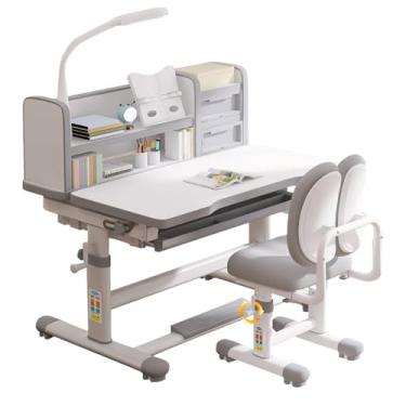 Imagem de SMIXLVY Conjunto de mesa e cadeira infantil, cinza, 3 a 18 anos, ergonômico, altura ajustável, mesa de estudo escolar, meninos e meninas, conjunto de mesa e cadeira com armazenamento, mesa e cadeira