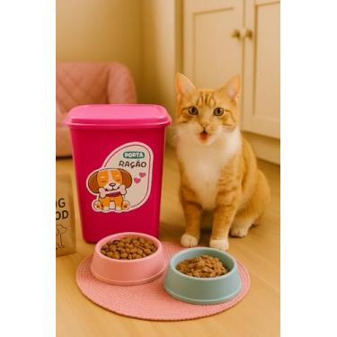 Imagem de Porta Ração 6 litros Pote para Ração de Cães e Gatos (Cachorro Rosa)