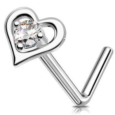 Imagem de MeIighting Brinco de nariz de titânio G23, joia de piercing de narina estrela 20G em forma de L, anéis de nariz de 7 mm zircônia cúbica transparente, joia de corpo de coração para mulheres, 20G7mm