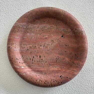 Imagem de StonePlus Bandeja de servir de banheiro redonda natural de mármore, bandeja decorativa de armazenamento com borda circular (travertino vermelho)
