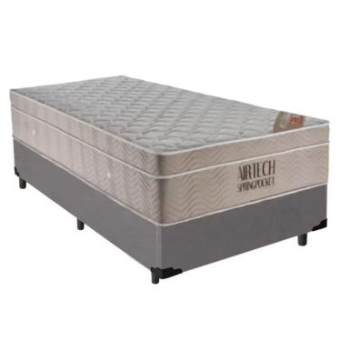 Imagem de Cama Base Box Solteiro Cinza Colchão Molas Ensacadas Airtech Spring 88x188 - Ortobom