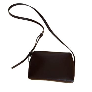 Imagem de Archicolor Minimalista feito à mão moda feminina design retrô pequena bolsa de tofu quadrada bolsa de couro genuíno batom, Café, 19*5*12CM