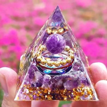 Imagem de Pirâmide De Orgônio De Ametista E Peridoto, Cristal De Cura Com Energi