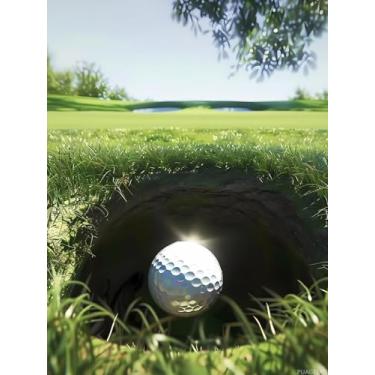 Imagem de Bola de golfe no buraco 5D DIY broca completa arte redonda diamante arte perfeita para decoração de parede de casa kits de pintura de diamante de golfe para adultos 30,5 x 40,6 cm