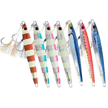 Imagem de OCEAN CAT Knife Jig Slow Pitch Metal Lead Jig Slow Pitch Jigging Iscas de pesca em água salgada 7 cores brilhantes, 40g/80g/120g/160g/200g (#051-57: 7 cores, 80g)