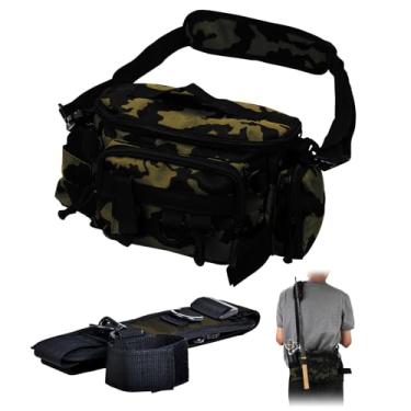 Imagem de JEVCSD Pochete de pesca com cinto ajustável/alça de ombro, bolsa de armazenamento impermeável, pochete de pesca para homens, bolsa de ombro, bolsa organizadora de iscas, mochila de viagem para corrida