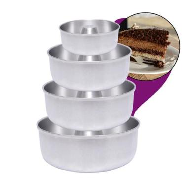 Imagem de Kit 4 Formas Assadeiras Altas de Alumínio Polido para Bolo Pudim com F