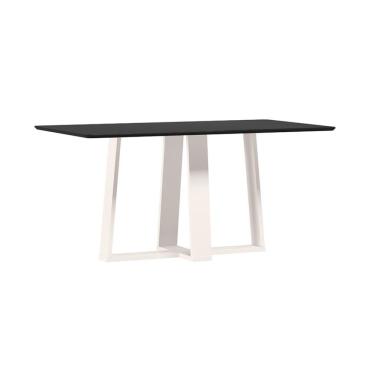 Imagem de Mesa de Jantar Retangular com Tampo de Vidro Rubi Preto e Off White 160 cm