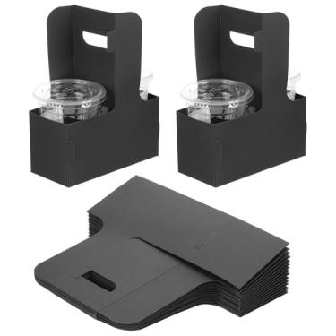 Imagem de PATIKIL Porta-bebidas com alça, 25 peças de papelão Kraft 2 porta-copos para bebidas quentes ou frias, sacos de presente de flores, caixas de embalagem floral para festa, preto