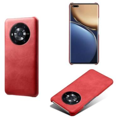 Imagem de Capa para Honor Magic 3,Proteção contra quedas,Casca de volta de cor sólida simples,Design de couro de imitação de plástico-Red