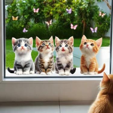 Imagem de Peacoblue Adesivo adesivo adesivo de janela estática dupla face para janelas de carro de vidro grandes, 1 folha, gatinho fofo, 120 x 30 cm, à prova d'água, removível para decoração de sala de aula