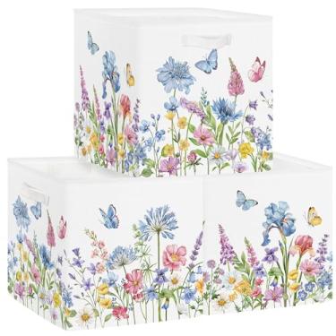 Imagem de Clastyle Conjunto organizador de cubo de armazenamento de flores para mulheres, armário dobrável, caixa de armazenamento para berçário, caixa de brinquedo, caixa de brinquedos, cesta de livros, flores