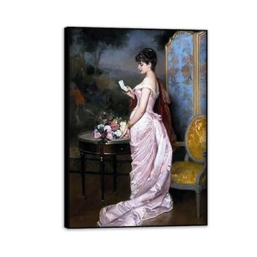 Imagem de SDYJ6GSW Pintura a óleo vintage feminina lendo cena interior pôsteres em tela impressões de retratos de mulheres antigas decoração de parede rústica decoração de parede 100 x 70 cm (83.8x71.1 cm