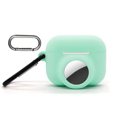 Imagem de Capa de transporte para Airpods Pro 3 com suporte para airtag, suporte de silicone para rastreador GPS para air tag, macio, à prova de choque, anti-arranhões, antiperda com mosquetão, verde menta