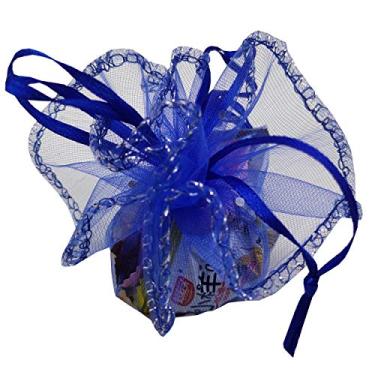 Imagem de Ankirol 20 pçs Bolsa de lembrança de organza transparente com cordão redondo Bolsa de joias Organza Doce 26 cm/10,2 pol. Diâmetro Natal festa de casamento Favor embalagem de presente, Royal Blue, 3.5x4.5