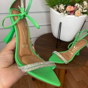 Imagem de Sandália Salto Taça Bico Folha com Strass