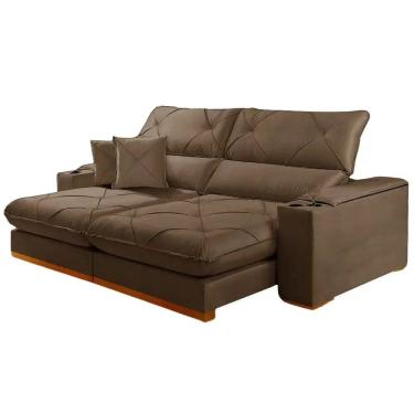 Imagem de Sofá Milano com Molas Ensacadas 4 Lugares Retrátil e Reclinável 250cm Tecido Veludo Zarat Cor Marrom