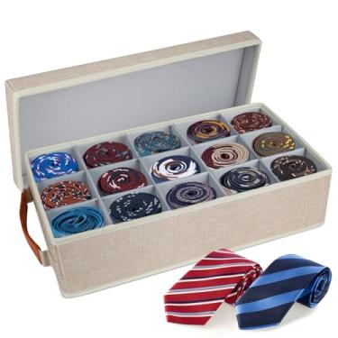 Imagem de Organizador de cinto para armário, caixas organizadoras de gravatas com 15 compartimentos, organizador de gaveta de linho para meias, sutiãs, cuecas, gravatas, cintos