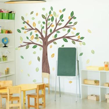Imagem de ZARROUEA Decalques de parede de árvore grande com desenho animado de árvores e folhas caindo adesivos de parede removíveis adesivos de arte de parede DIY vinil árvores verdes decoração de casa para