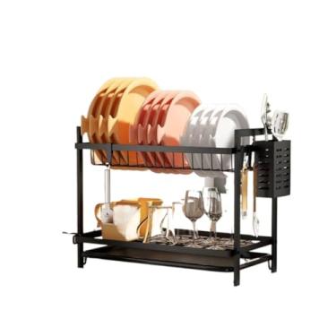 Imagem de Escorredor De Louça Rack Inox Organizador 2 Andares Secagem De Pratos Talheres Utensílios De Cozinha