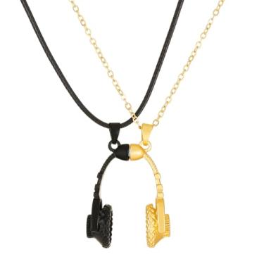 Imagem de Spiritrain 2 peças, fones de ouvido, colar combinando para 2 homens e mulheres, banhado a ouro, prata, exclusivo, colar de corrente de música rock personalizado para melhores amigos, casais, amantes