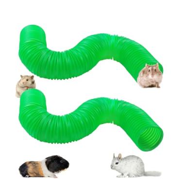 Imagem de PINVNBY 2 peças de brinquedos de plástico para hamster, porquinhos-da-índia, tubos dobráveis para furões, pequenos animais, exercícios e treinamento para ratos e furões (verde)